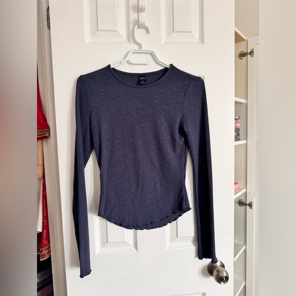 Blue Ribbed Long Sleeve Top - Picture 5 of 6